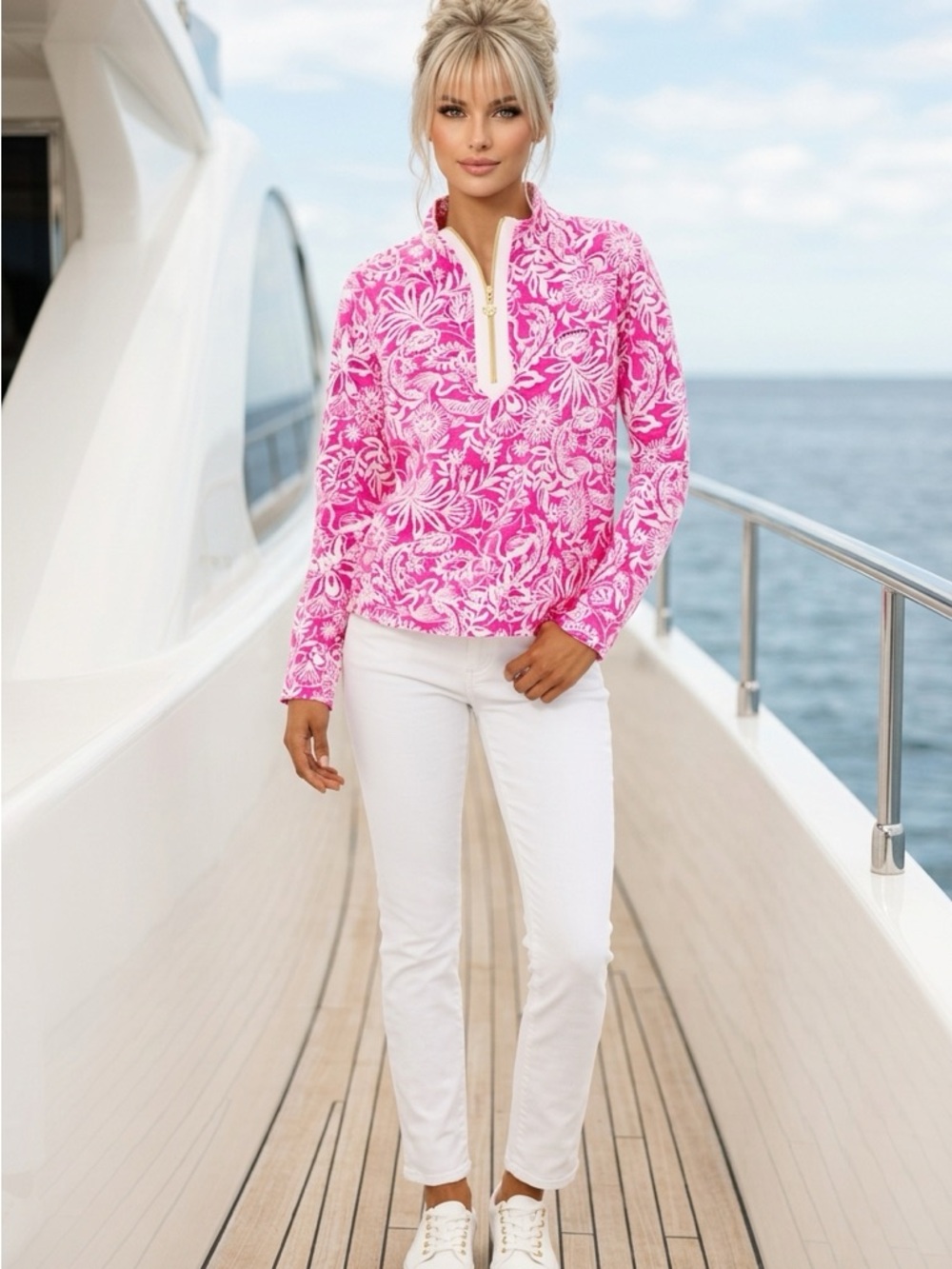 Lilly Pulitzer Ashlee Popover Passion Fruit Pink Absolutely Flamazing size small
